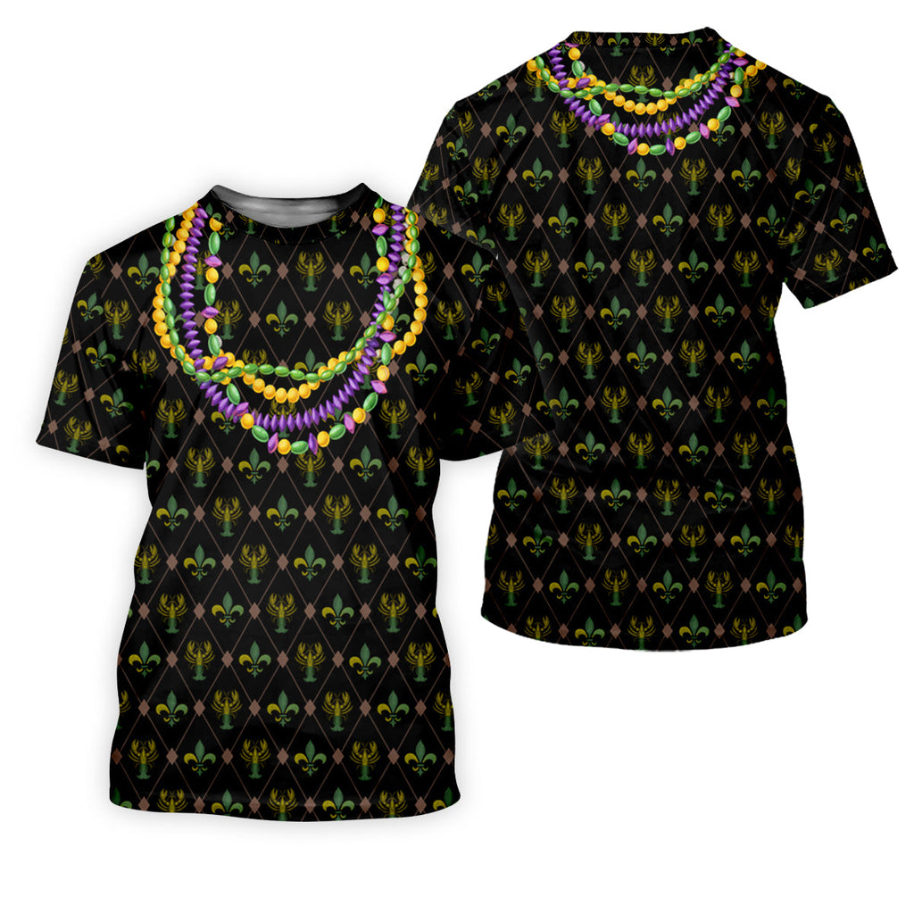Mardi Gras Purple Green Gold Beads Chain Fleur De Lis Argyle Pattern Black Golf Shirt, Men's Golf Polo Shirts