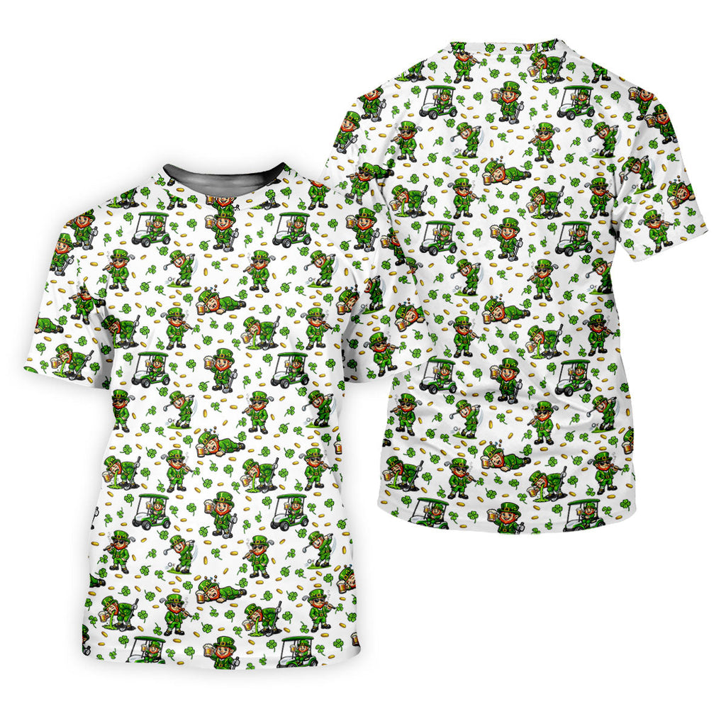 Funny Leprechaun Golf And Beer Shamrocks St Patrick's Day Golf Shirt, Golf Tops For Men, Polo For Men