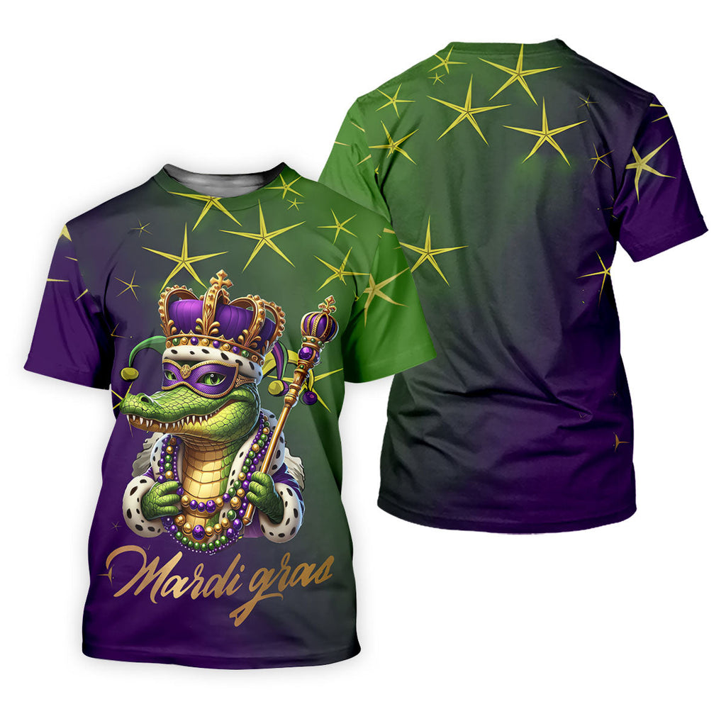 Mardi Gras Aligator Crown Mask Purple Green Gold Golf Tops For Men, Polo Shirts For Men, Golf Shirts For Men
