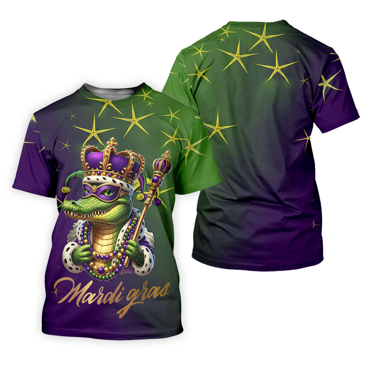 Mardi Gras Aligator Crown Mask Purple Green Gold Golf Tops For Men, Polo Shirts For Men, Golf Shirts For Men