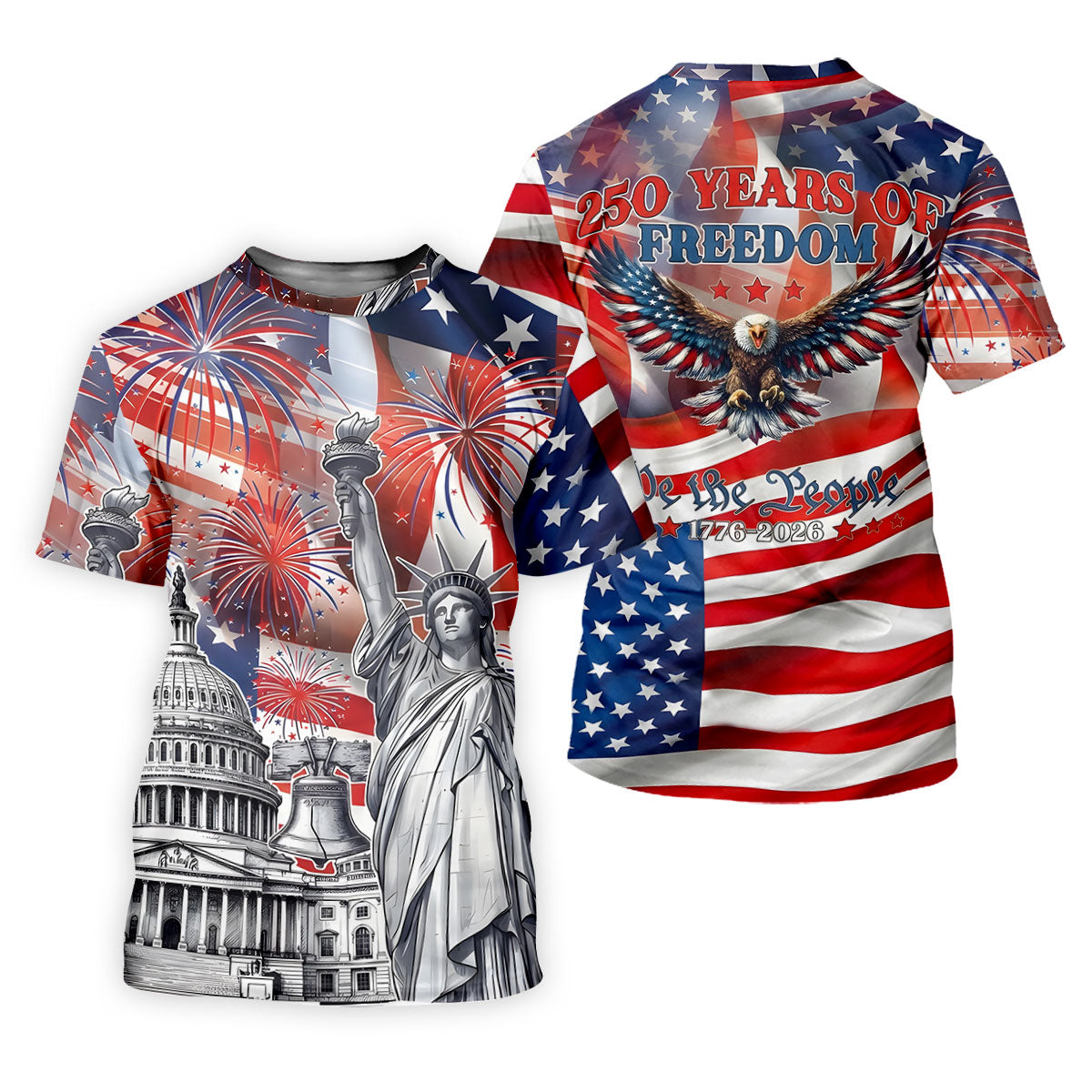 250 Years Of Freedom We The People American Flag Golf Shirt, Patriotic 4th Of July Golf Shirts For Men