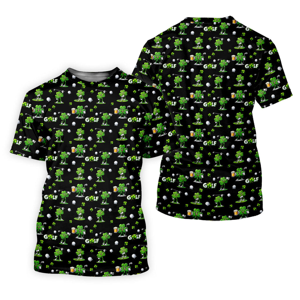Three Leaf Clover Golf And Beer St Patrick's Day Black Golf Shirt, Fun Golf Shirts For Men, Polo Shirts For Men