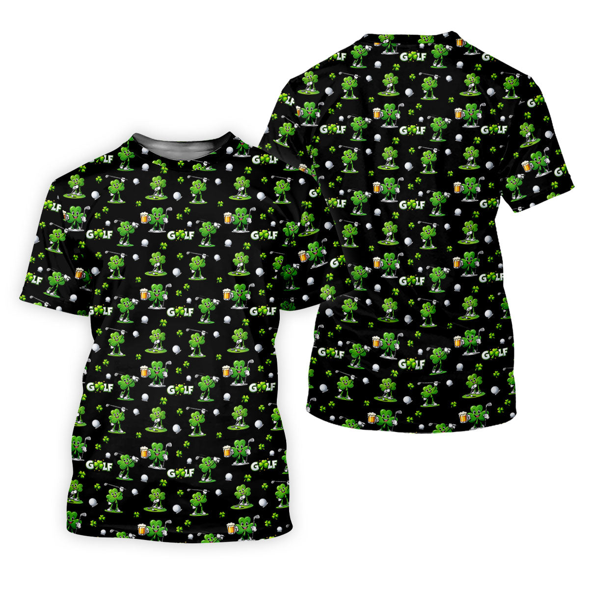 Three Leaf Clover Golf And Beer St Patrick's Day Black Golf Shirt, Fun Golf Shirts For Men, Polo Shirts For Men