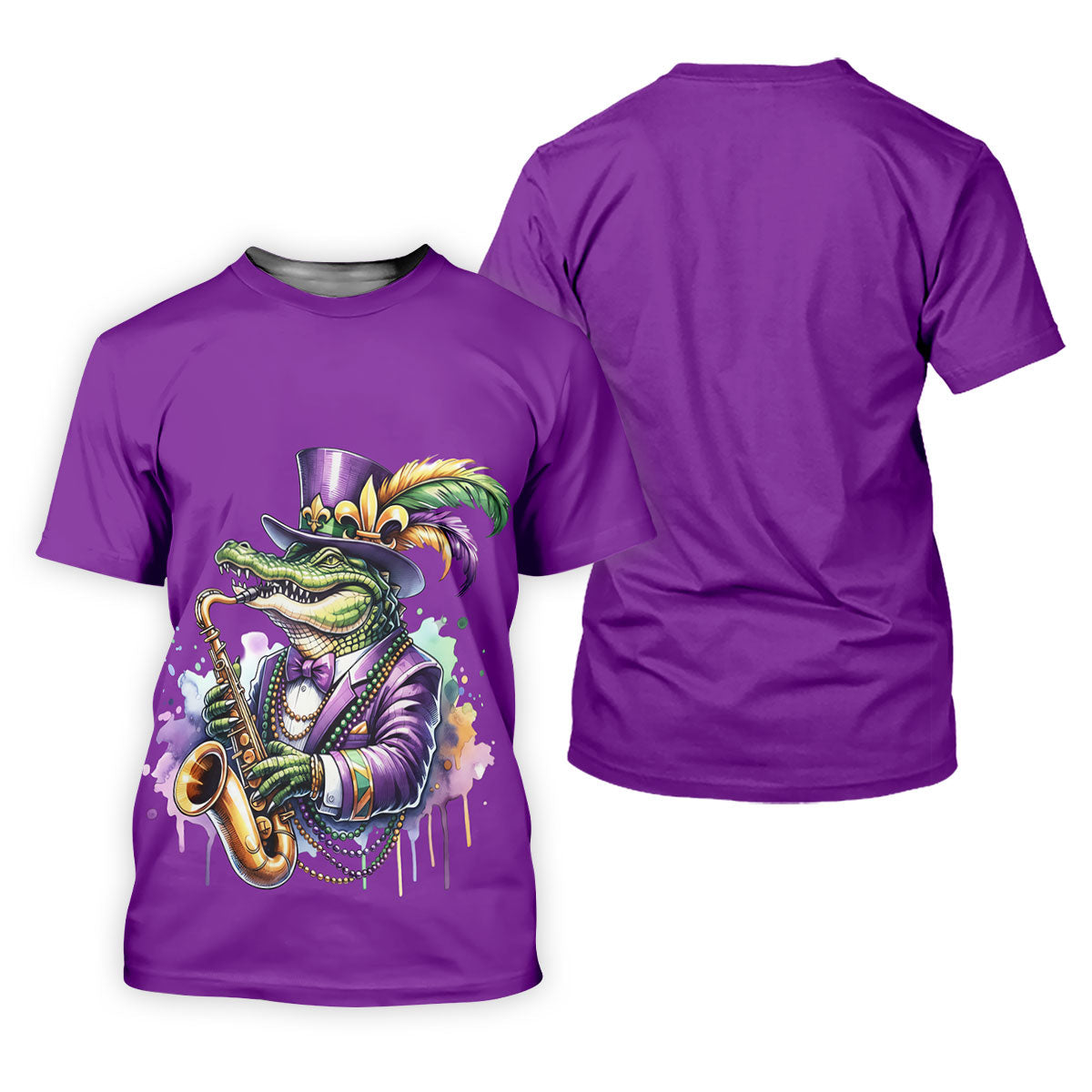 Mardi Gras Alligator Playing Saxophone Purple Golf Shirt, Golf Shirts For Men, Polo Shirts For Men