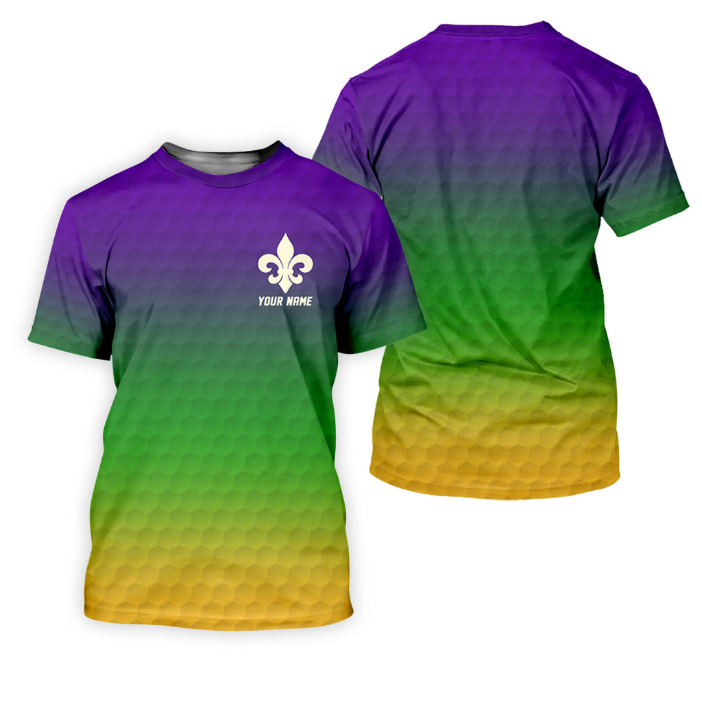 Purple Green Gold Golf Ball Pattern Mardi Gras Golf Shirt, Golf Tops For Men, Polo ShirtFor Men