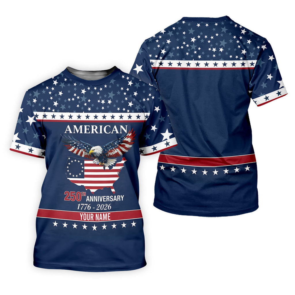 American Bald Eagle 250th Anniversary Patriotic Stars Golf Shirt, 4th Of July Golf Shirts For Men