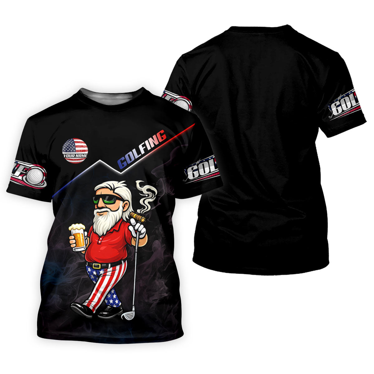 Patriotic Man Golf And Beer Custom Name Funny 4th Of July Golf Shirt, 250th Anniversary Golf Shirts For Men