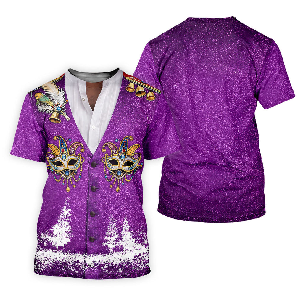 Masquerade Mask Feather Mardi Gras Glitter Print Purple Golf Shirt, Polo Shirts For Men, Golf Shirts For Men