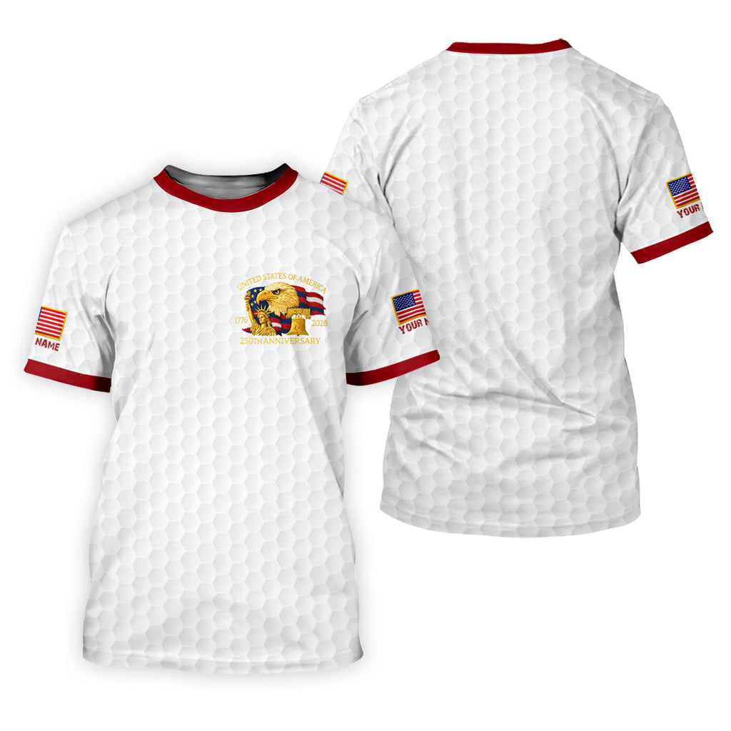United States 250th Anniversary Patriotic Eagle White Custom Golf Shirts, 4th Of July Golf Shirts For Men