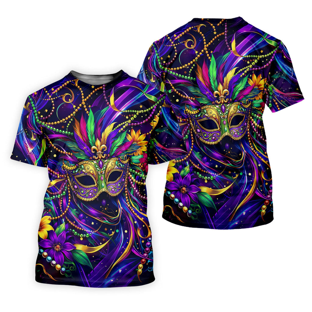 Mardi Gras Beads Ribbons Feather Masquerade Mask Print Golf Shirt, Golf Polo Shirts, Golf Tops For Men
