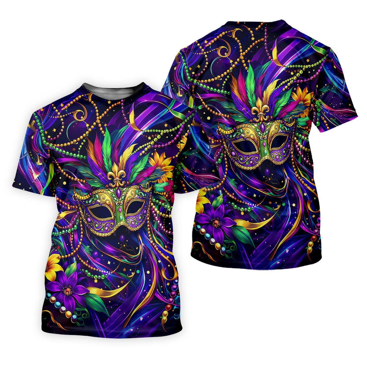 Mardi Gras Beads Ribbons Feather Masquerade Mask Print Golf Shirt, Golf Polo Shirts, Golf Tops For Men