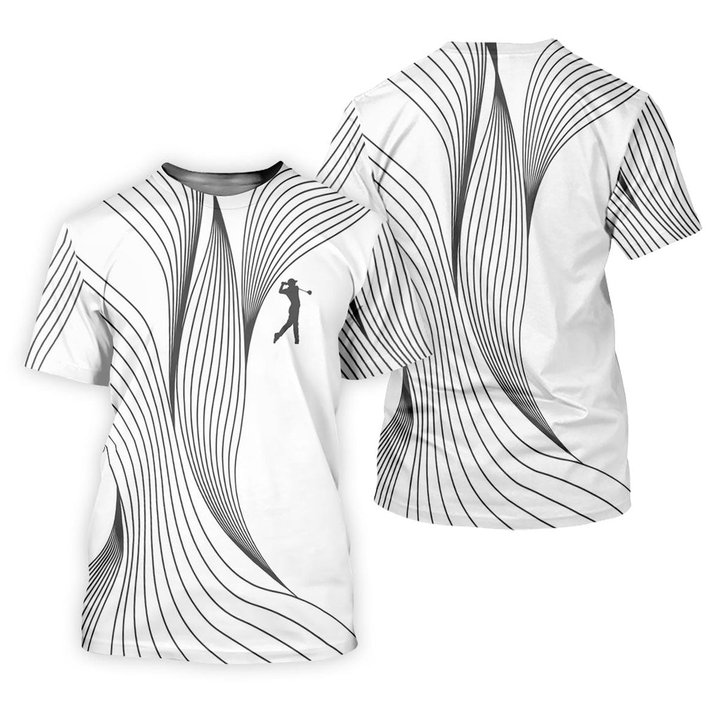 Geometric Line Wavy Line Black And White Golf Shirts For Men, Men's Golf Shirt, Polo Shirts For Men