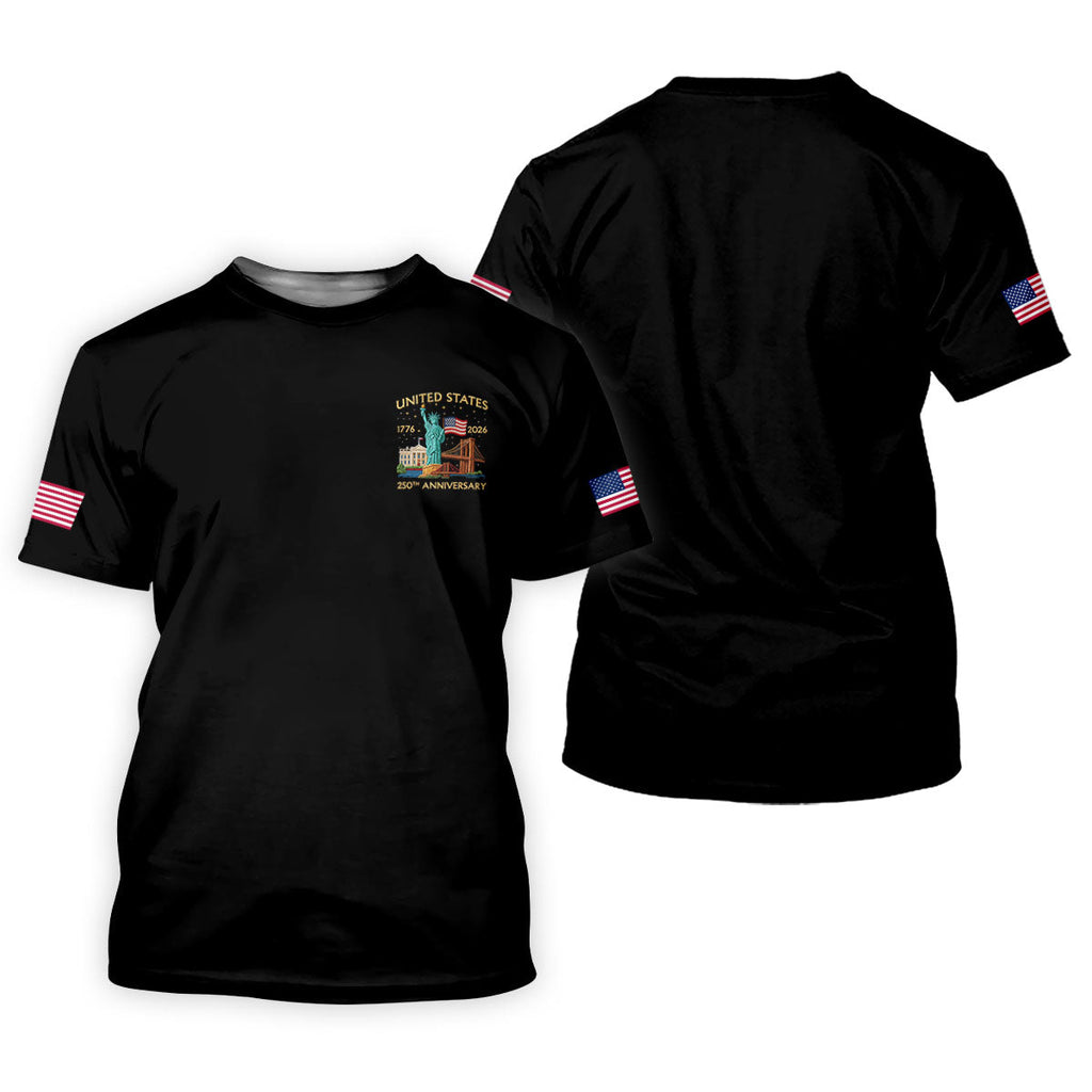 American Symbols Black Patriotic Golf Shirt, US 250 Years 4th Of July Golf Shirts For Men