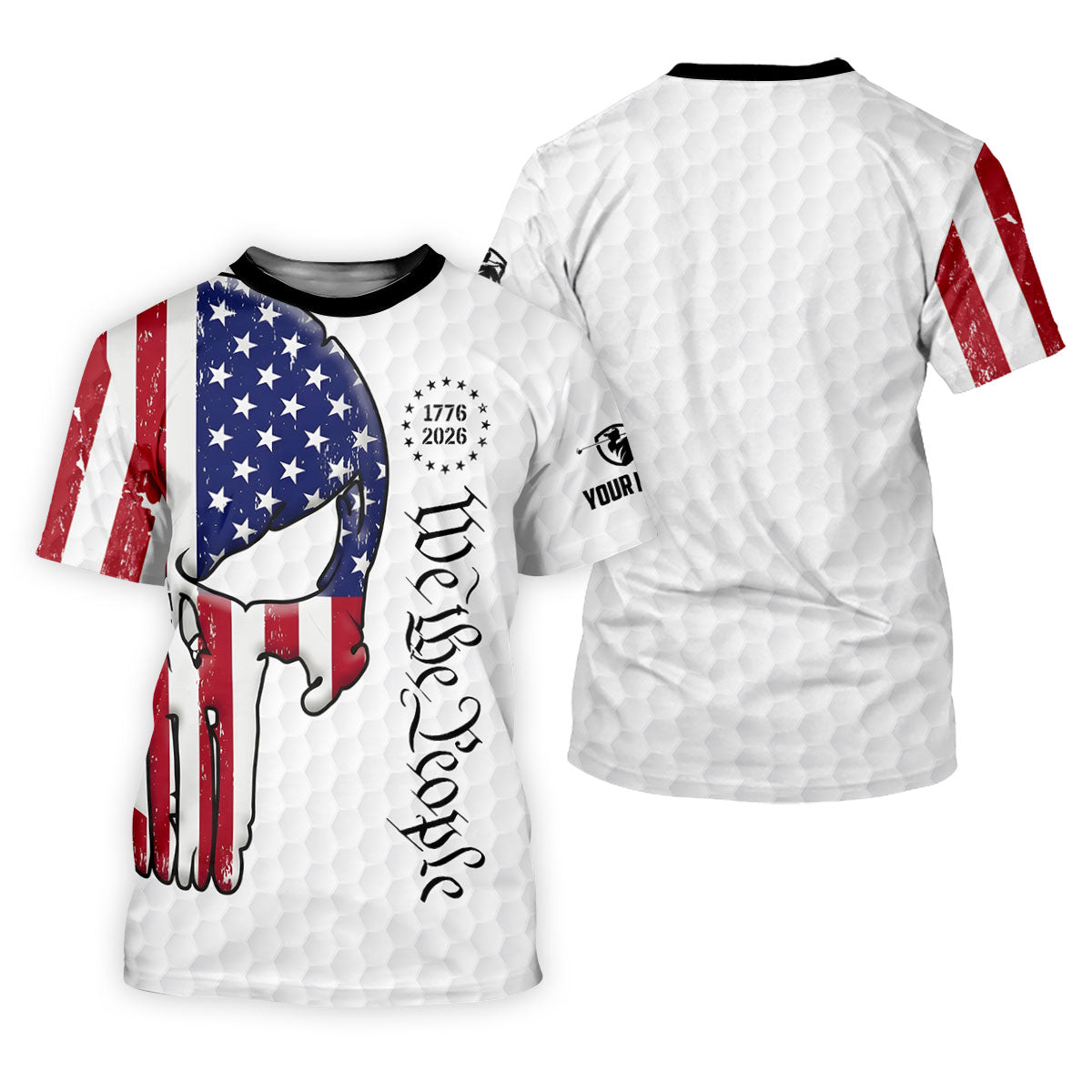 We The People 250 Celebration US Flag Pattern Skull Golf Shirt, Patriotic 4th Of July Golf Shirts For Men