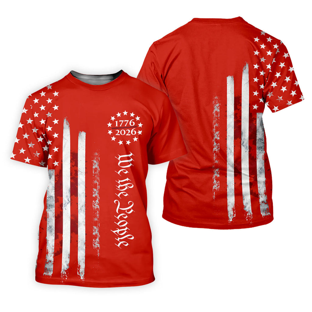 We The People Distressed Flag Patriotic Red Golf Shirt, 250 Years 4th Of July Golf Shirts For Men