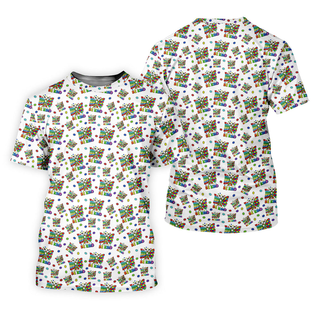 In A World Where You Can Be Anything Be Kind Rainbow Butterfly Autism Awareness White Golf Shirt, Golf Shirts For Men