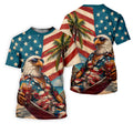 Cool Bald Eagle 250 Years American Flag Golf Shirt, Patriotic 4th Of July Golf Shirts For Men