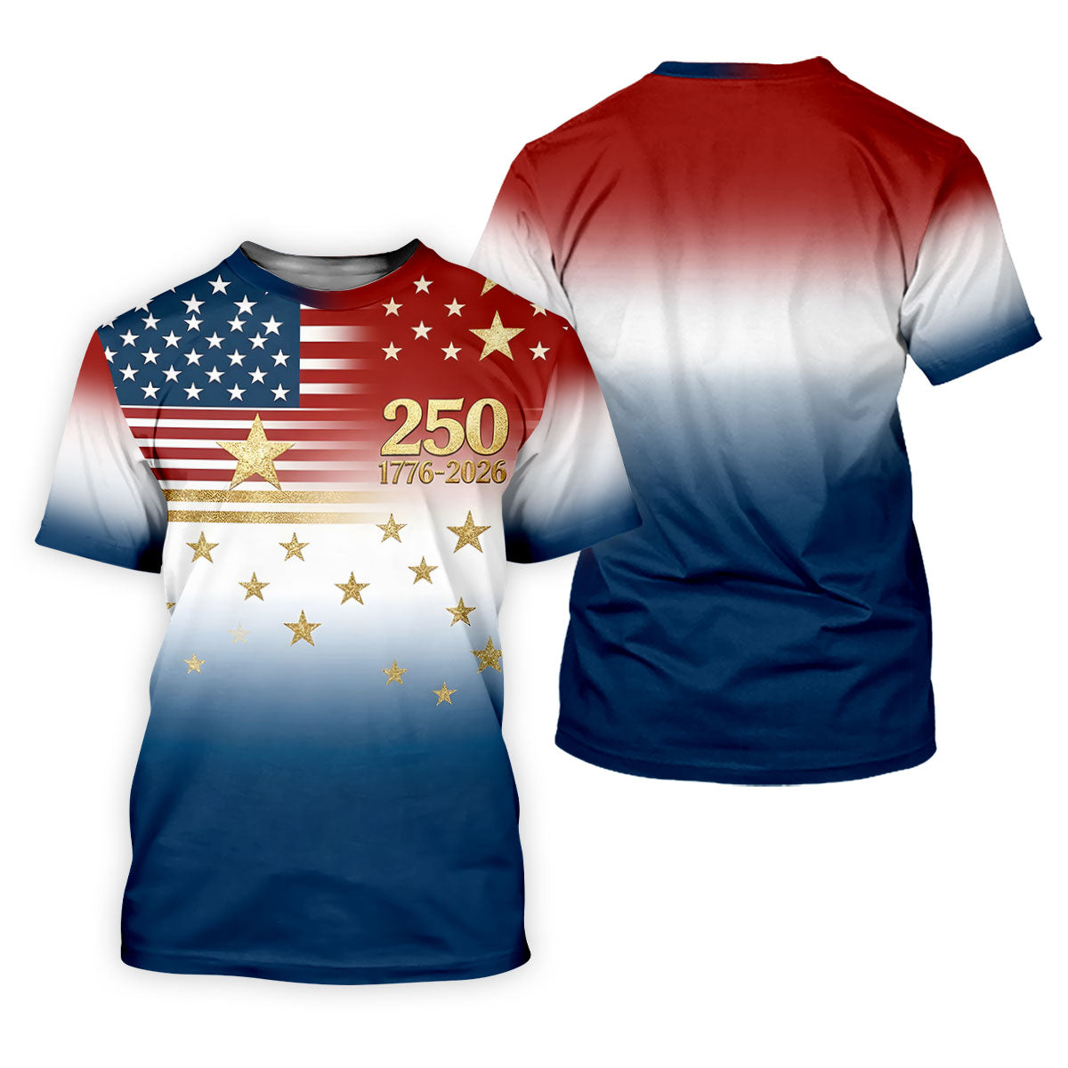 250 Years 1776-2026 Golden Star Golf Shirts For Men, Patriotic 4th Of July Polo ShirtFor Men