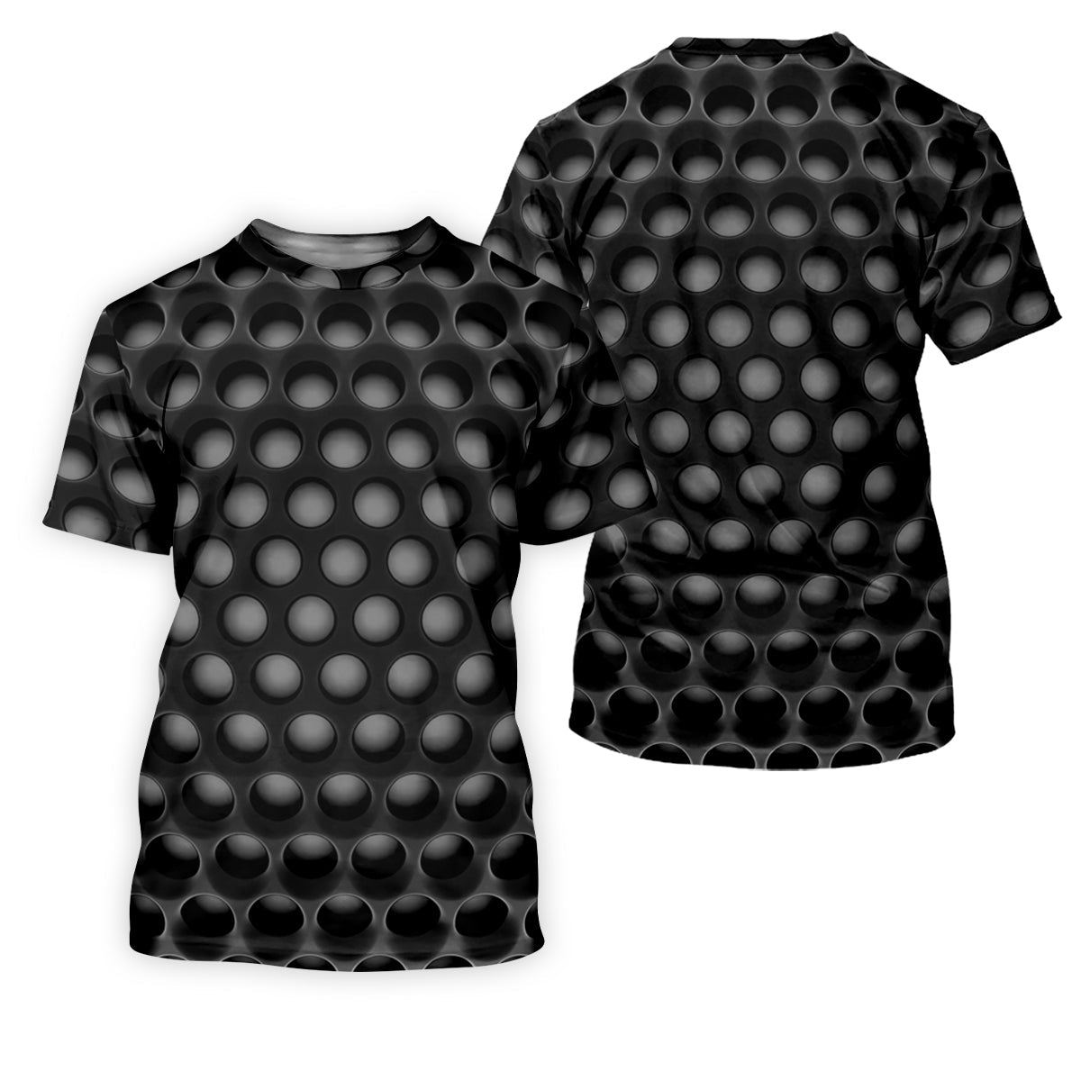 3D Effect Circular Pattern Black Golf Shirt, Cool Golf Outfit, Men's Funny Golf Shirts, Polo Shirts For Men