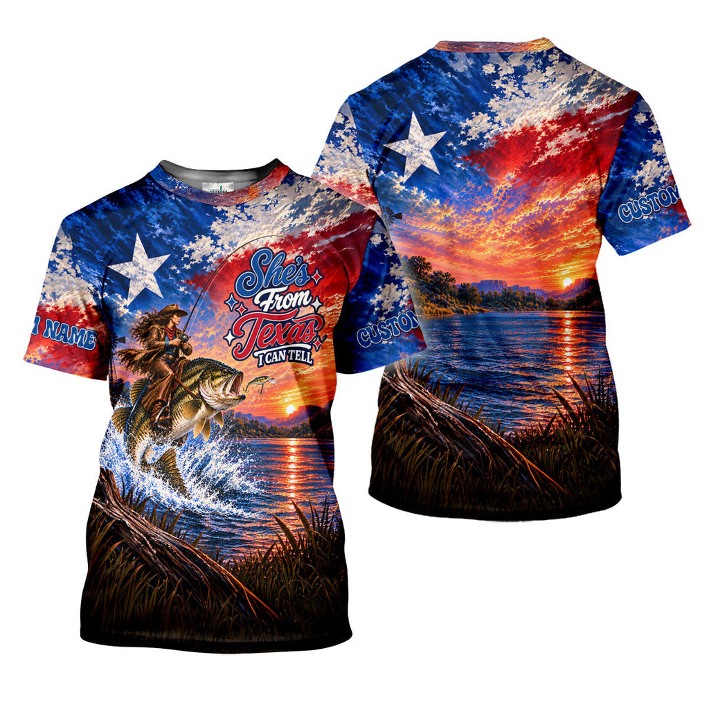 Shes From Texas I Can Tell Fishing UPF Shirt, Performance Fishing Shirt, Fishing Shirts For Women