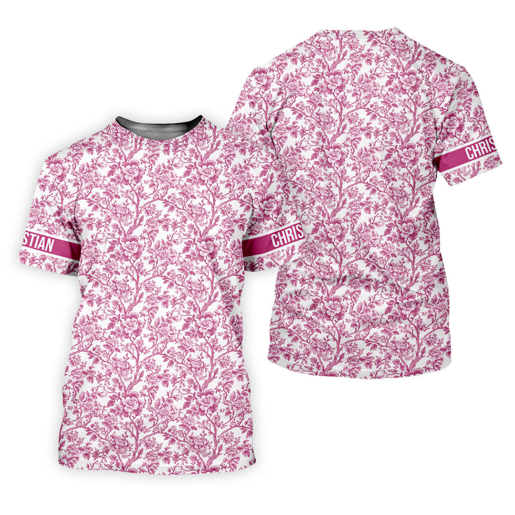 Toile De Jouy Pink Golf Shirt, Golf Tops For Men, Polo Shirts For Men, Golf Gift For Men, Golf Shirts For Men