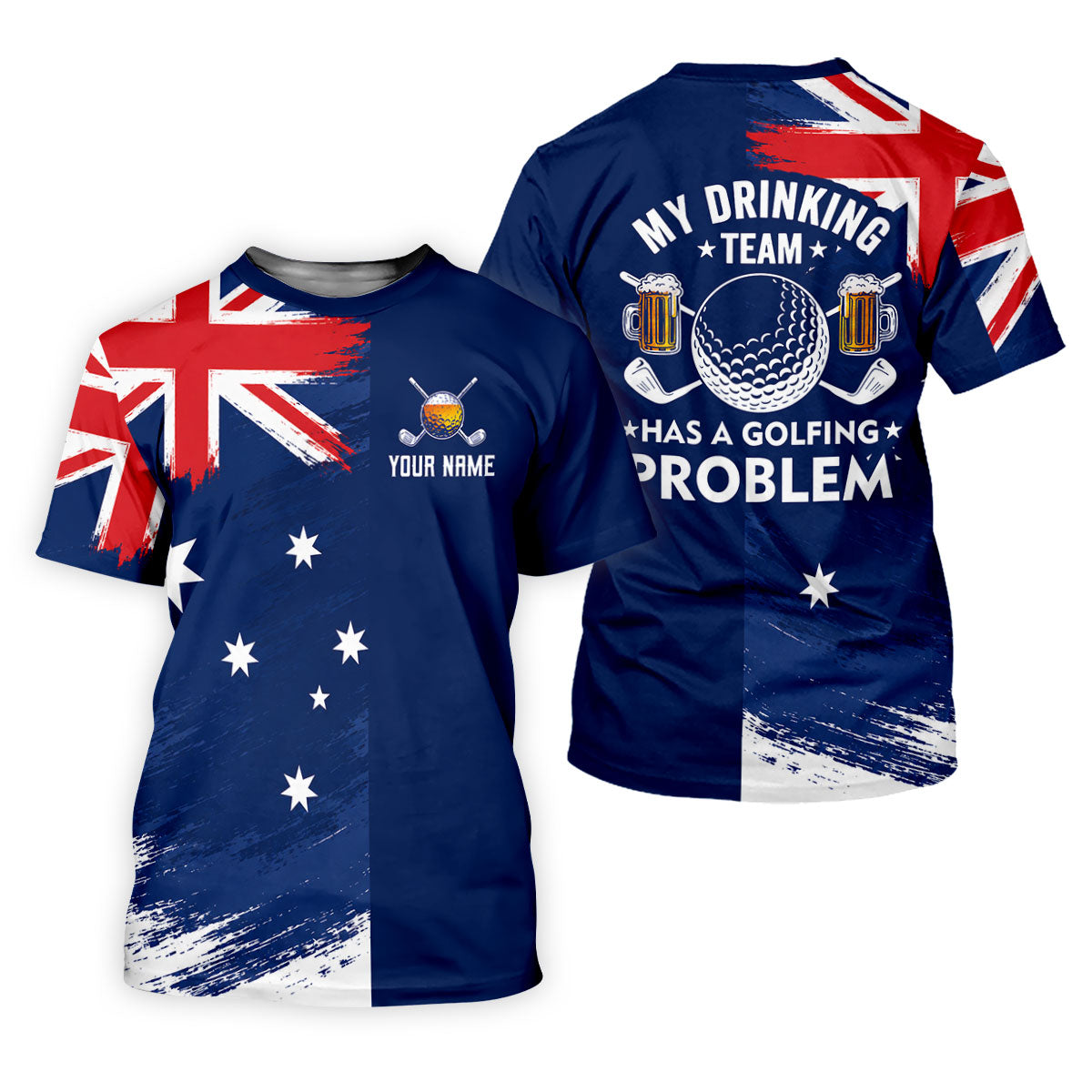 My Drinking Team Has A Golfing Problem Australia Flag Print Men's Golf Top, Golf Shirts For Men