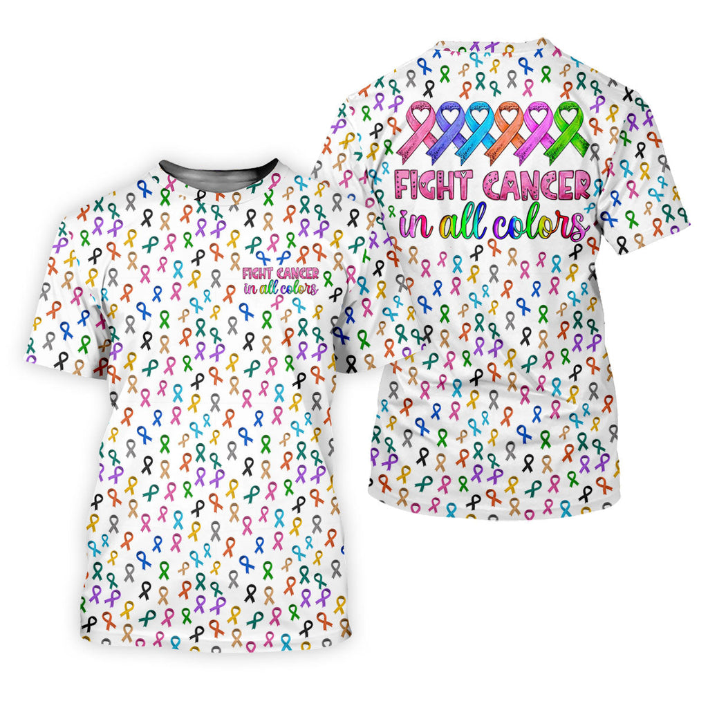 Fight Cancer In All Color Men's Golf Shirt, Cancer Awareness Shirt, Cancer Survivor Shirt, Golf Gift For Men