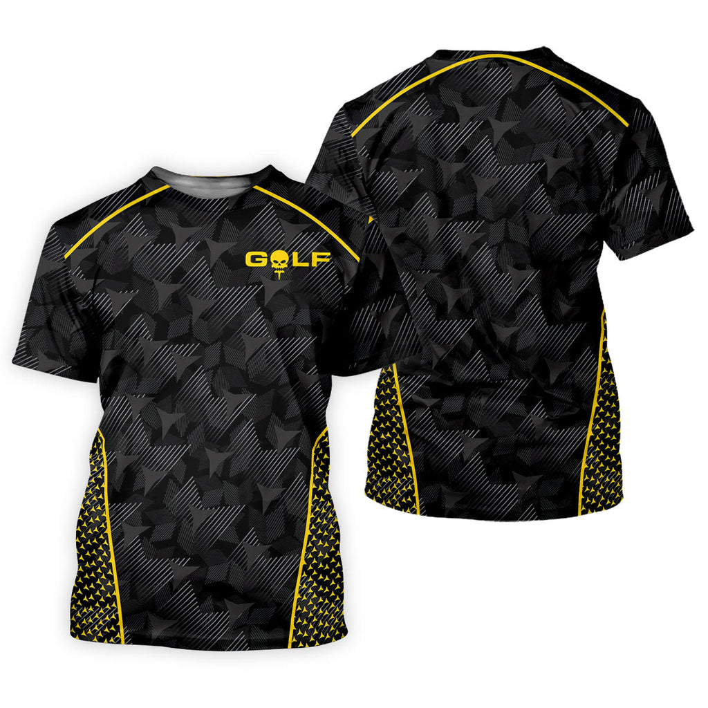 Abstract Triangle Black Yellow Golf Tops For Men, Father's Day Golf Gift, Polo Shirts For Men