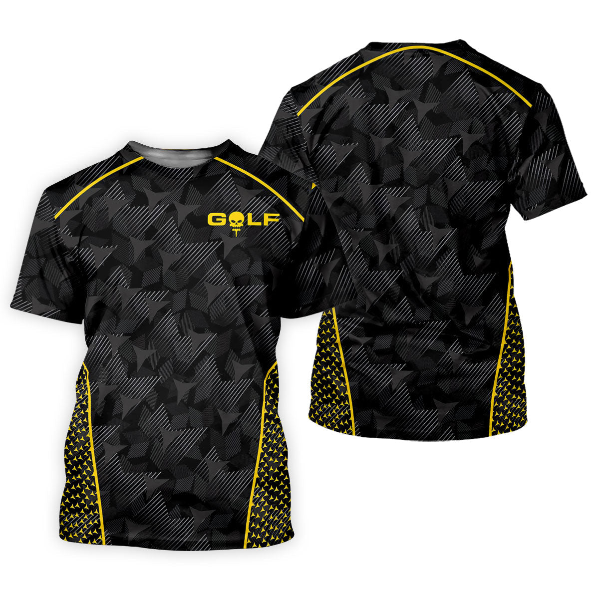 Abstract Triangle Black Yellow Golf Tops For Men, Father's Day Golf Gift, Polo Shirts For Men