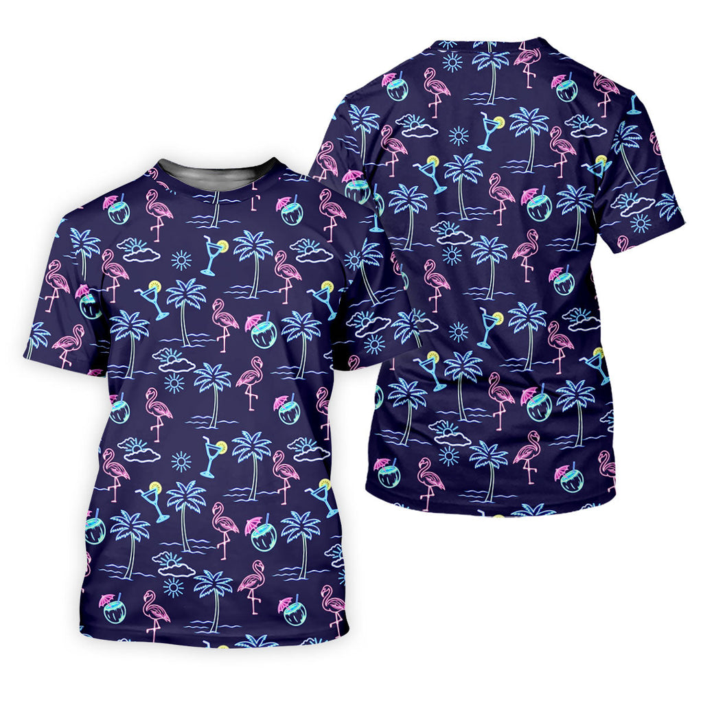 Neon Line Tropical Flamingo Hawaiian Golf Shirt, Polo Shirts For Men, Golfing Apparel