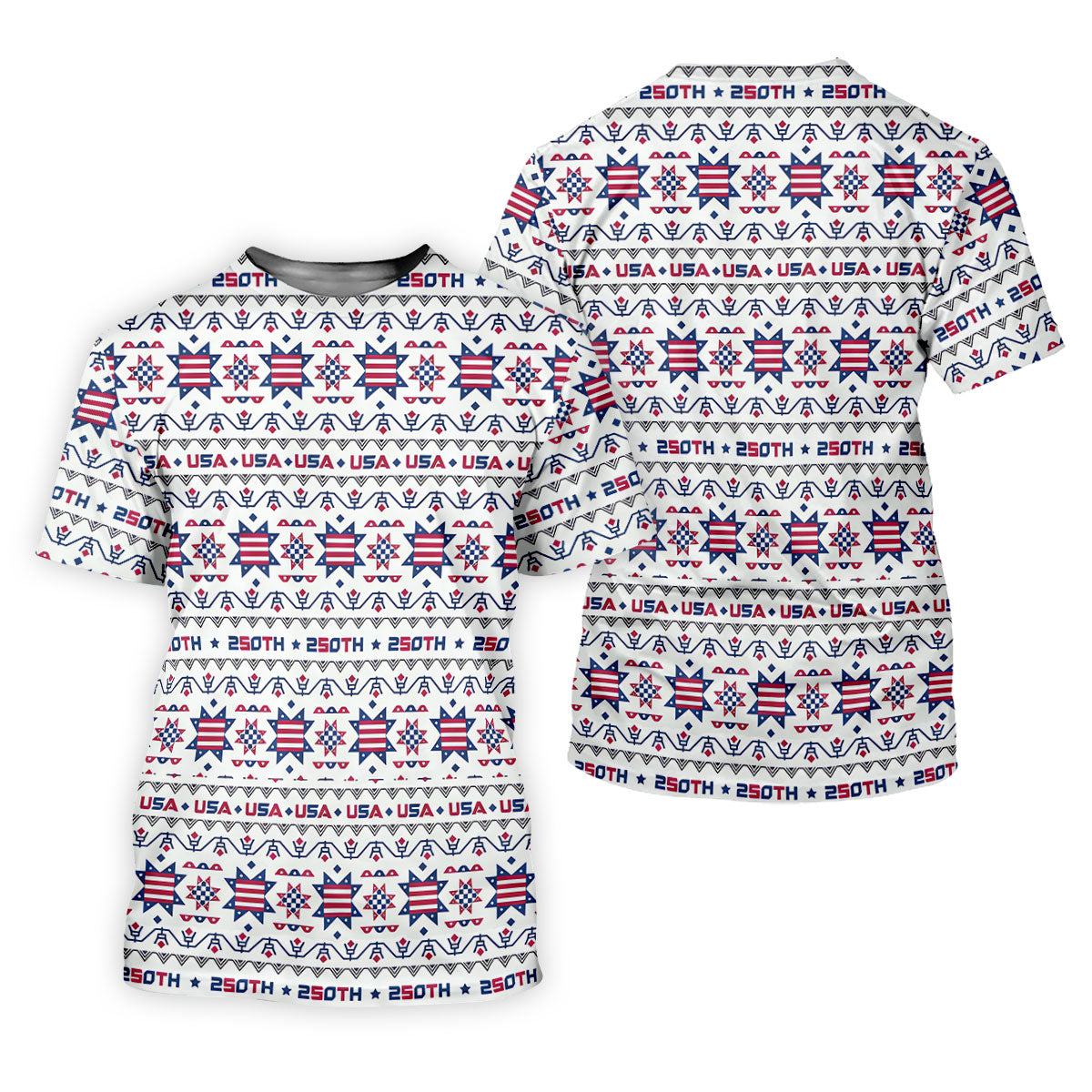 Red White Blue Ohio Star Quilt Pattern 4th Of July Golf Shirts For Men, 250th Anniversary Patriotic Golf Shirt
