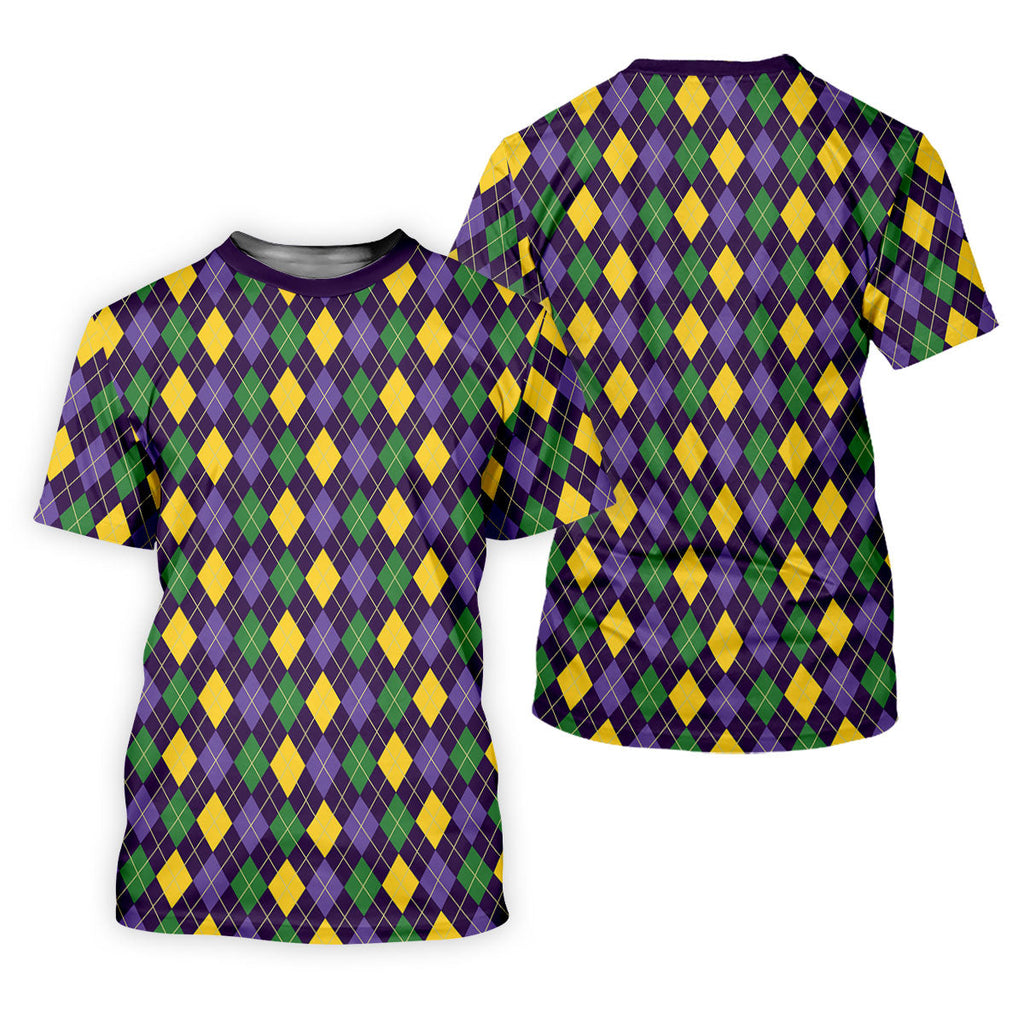 Green Purple Gold Argyle Pattern Mardi Gras Golf Shirt, Polo Shirts For Men, Golf Shirts For Men
