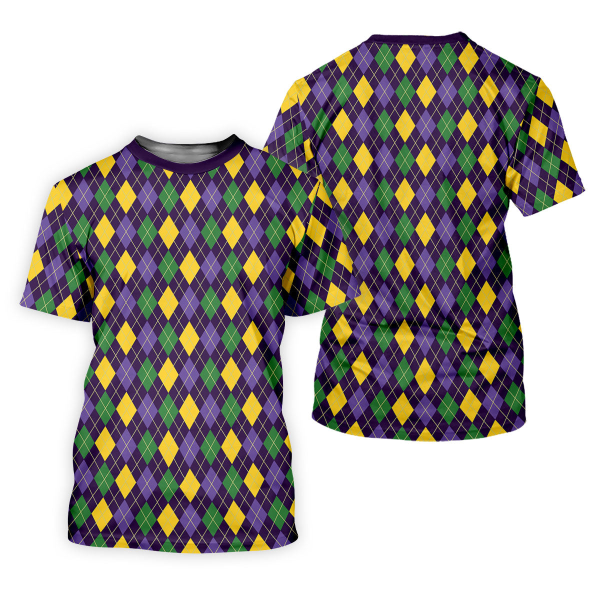 Green Purple Gold Argyle Pattern Mardi Gras Golf Shirt, Polo Shirts For Men, Golf Shirts For Men