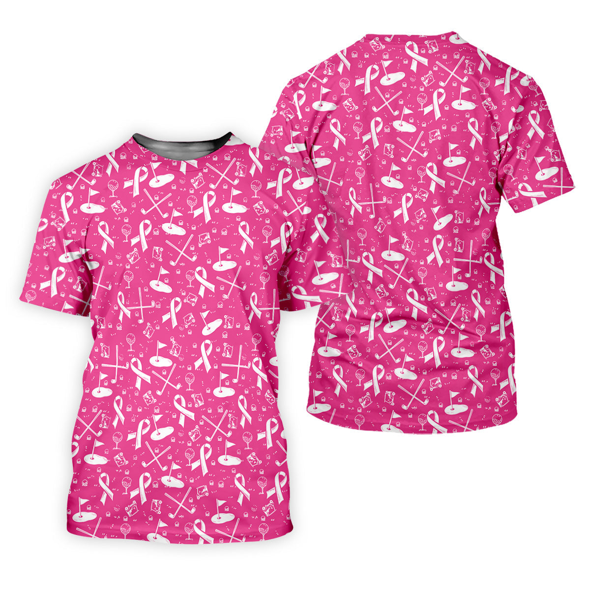 Awareness Ribbon Hot Pink Golf Shirt, Cancer Awareness Shirt, Ladies Golf Shirts, Golfing Apparel