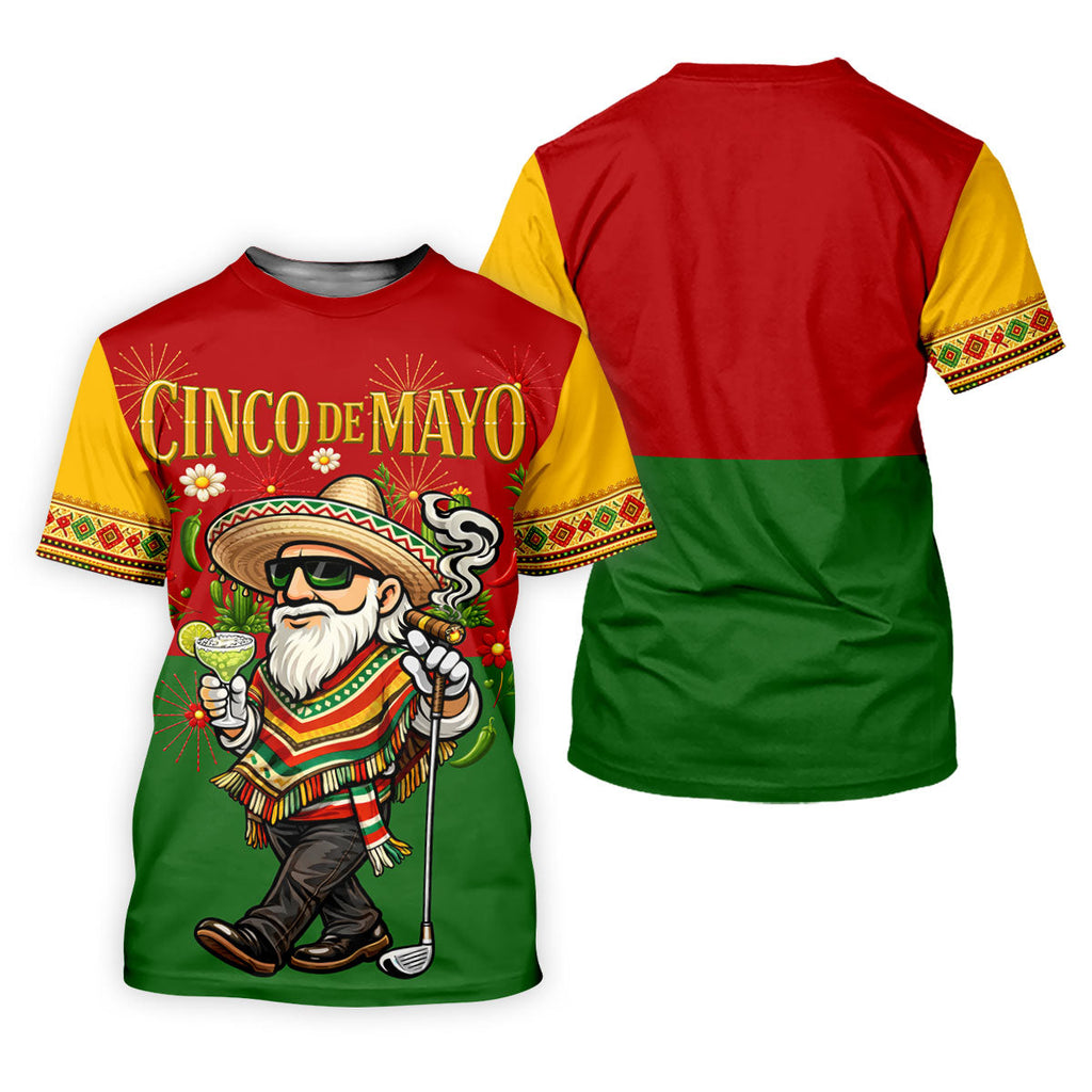 Margarita Man Cinco De Mayo Celebration Red Yellow Green Golf Shirt, Fiesta Theme Golf Shirts For Men