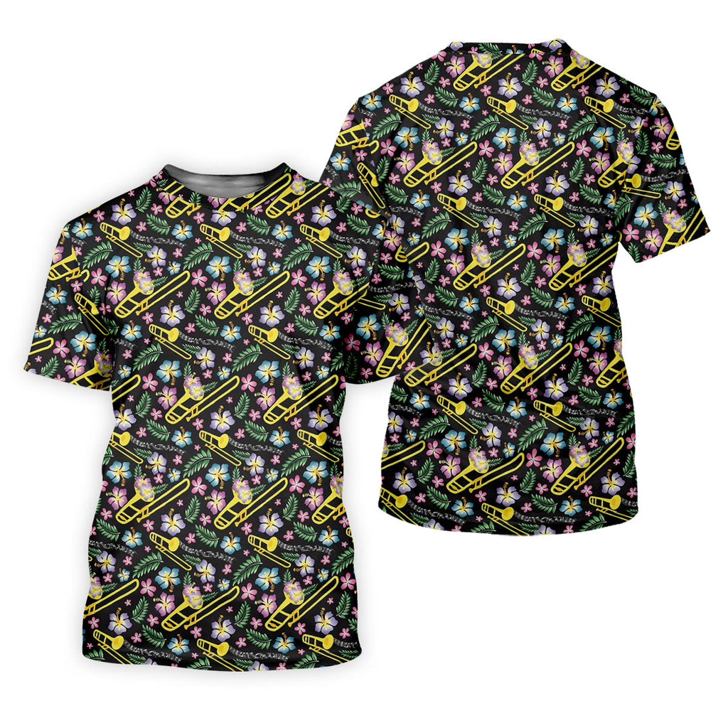 Trombones Floral Tropical Vibe Golf Tops For Men, Polo Shirts For Men, Golf Shirts For Men