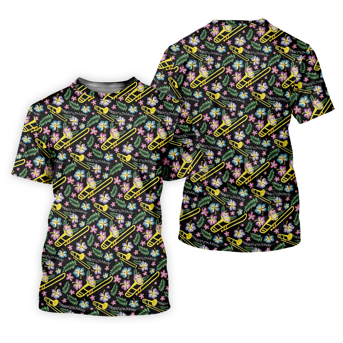 Trombones Floral Tropical Vibe Golf Tops For Men, Polo Shirts For Men, Golf Shirts For Men