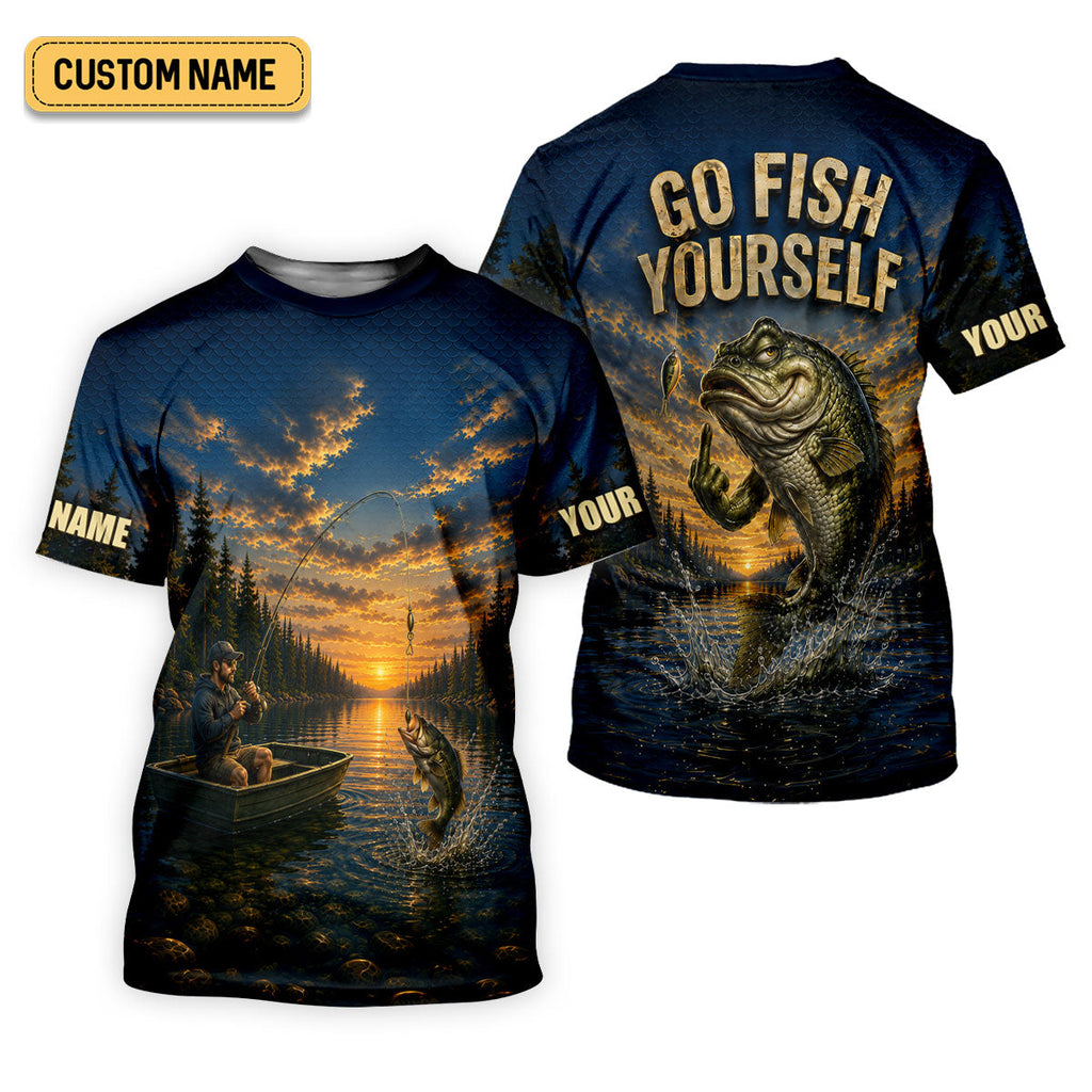 Go Fish Yourself Funny Bass Fishing UPF Shirt, Fishing Shirts For Women, Fishing Apparel