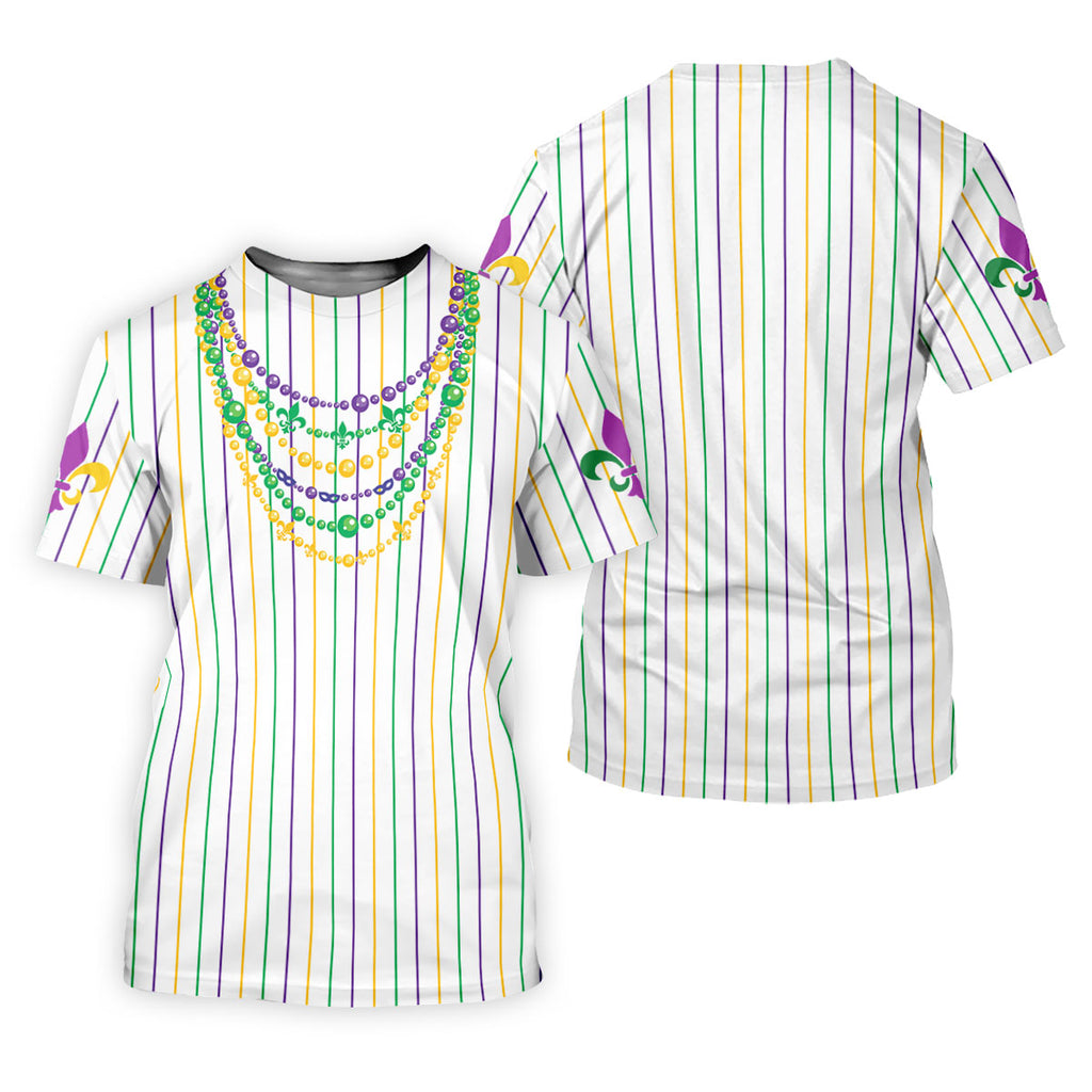 Mardi Gras Beads Necklaces Print White Golf Shirt, Golf Tops For Men, Polo Shirts For Men, Golf Shirts For Men