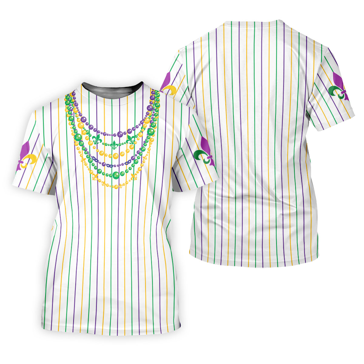 Mardi Gras Beads Necklaces Print White Golf Shirt, Golf Tops For Men, Polo Shirts For Men, Golf Shirts For Men