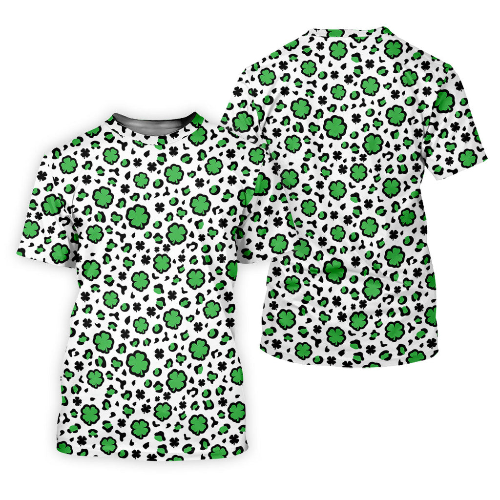 Lucky Four Leaf Clover Leopard Pattern St Patrick's Day Golf Shirt, Polo ShirtFor Men, Golf Shirts For Men