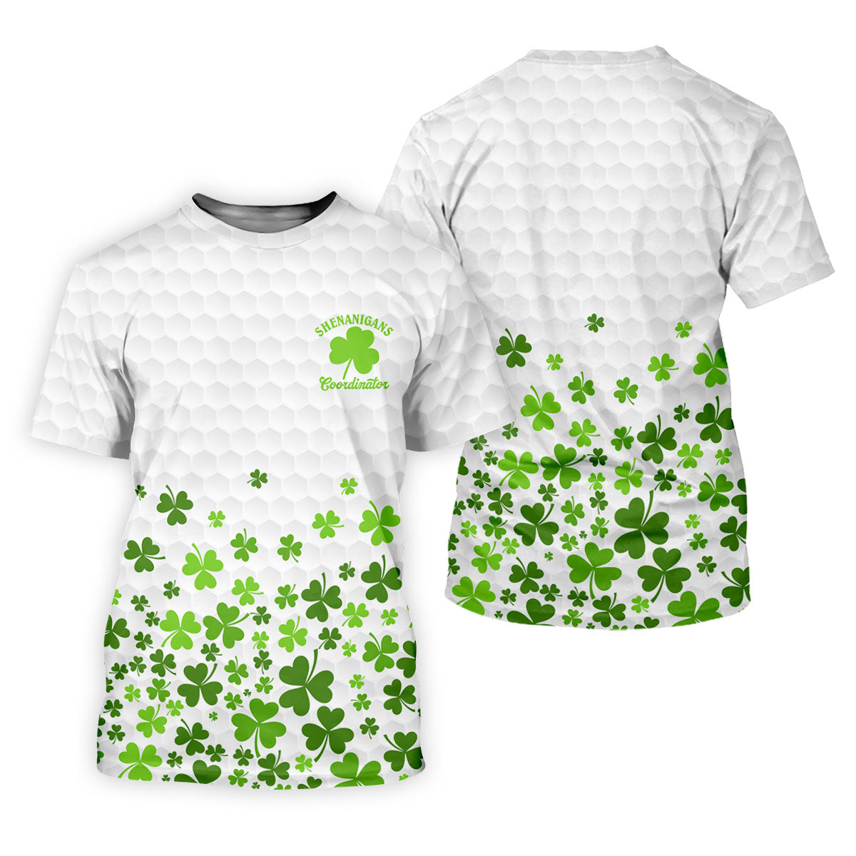 Shenanigans Coordinator Golf Ball Pattern St Patrick Day White Golf Shirt, Golf Tops For Men, Golf Shirts For Men