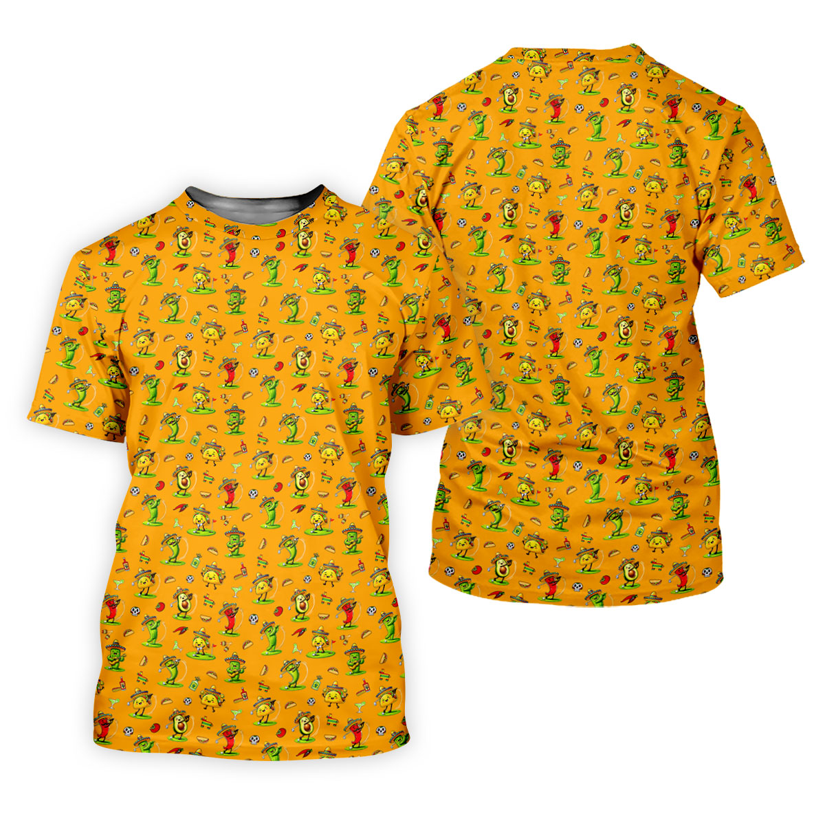 Mexican Cartoon Food Characters Cinco De Mayo Celebration Fiesta Themed Yellow Golf Shirts For Men