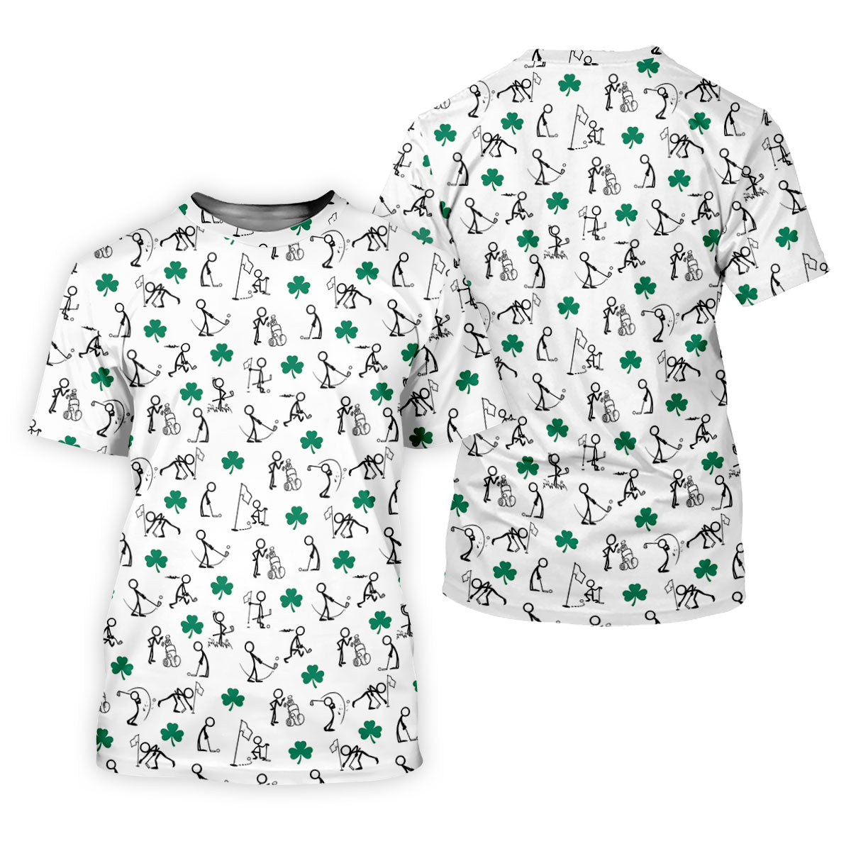 Stick Figure Golf Pose St Patrick's Day Shamrock White Golf Shirt, Polo Shirts For Men, Golf Shirts For Men