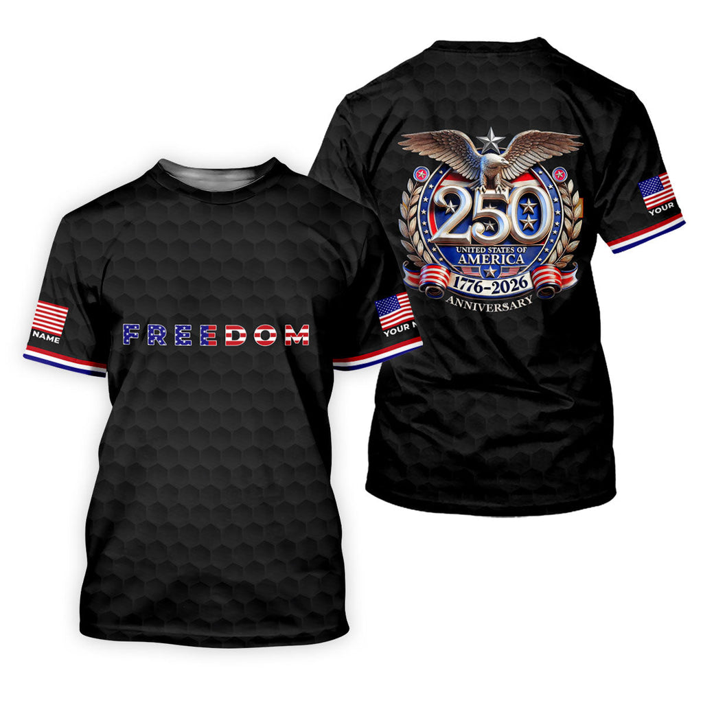 Freedom American Bald Eagle 250th Anniversary Black Golf Shirt, Patriotic 4th Of July Golf Shirts For Men