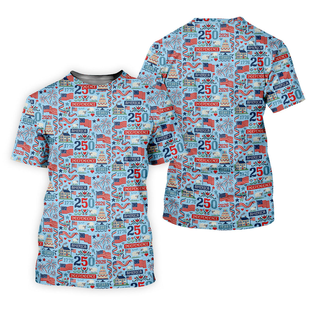 America Independence 250 Years Blue Golf Shirt, Patriotic 4th Of July Golf Shirts For Men