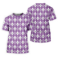 Pancreatic Cancer Purple And White Argyle Pattern Golf Tops For Men, Cancer Awareness Shirt