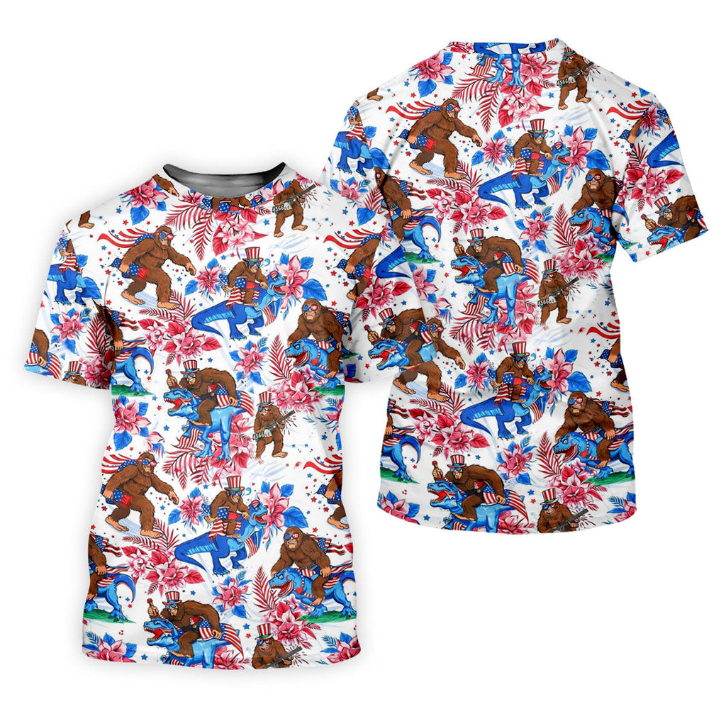 American Flag Patriotic Pride Funny Bigfoot Hawaiian Golf Shirt, 250th Anniversary Golf Shirts For Men