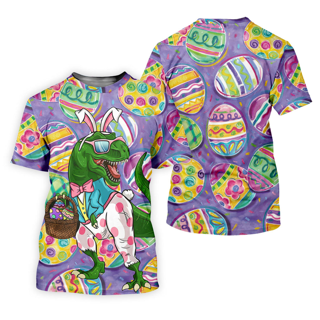 T-Rex Bunny Painted Easter Eggs Golf Shirts For Men, Men's Funny Golf Shirts, Polo Shirts For Men