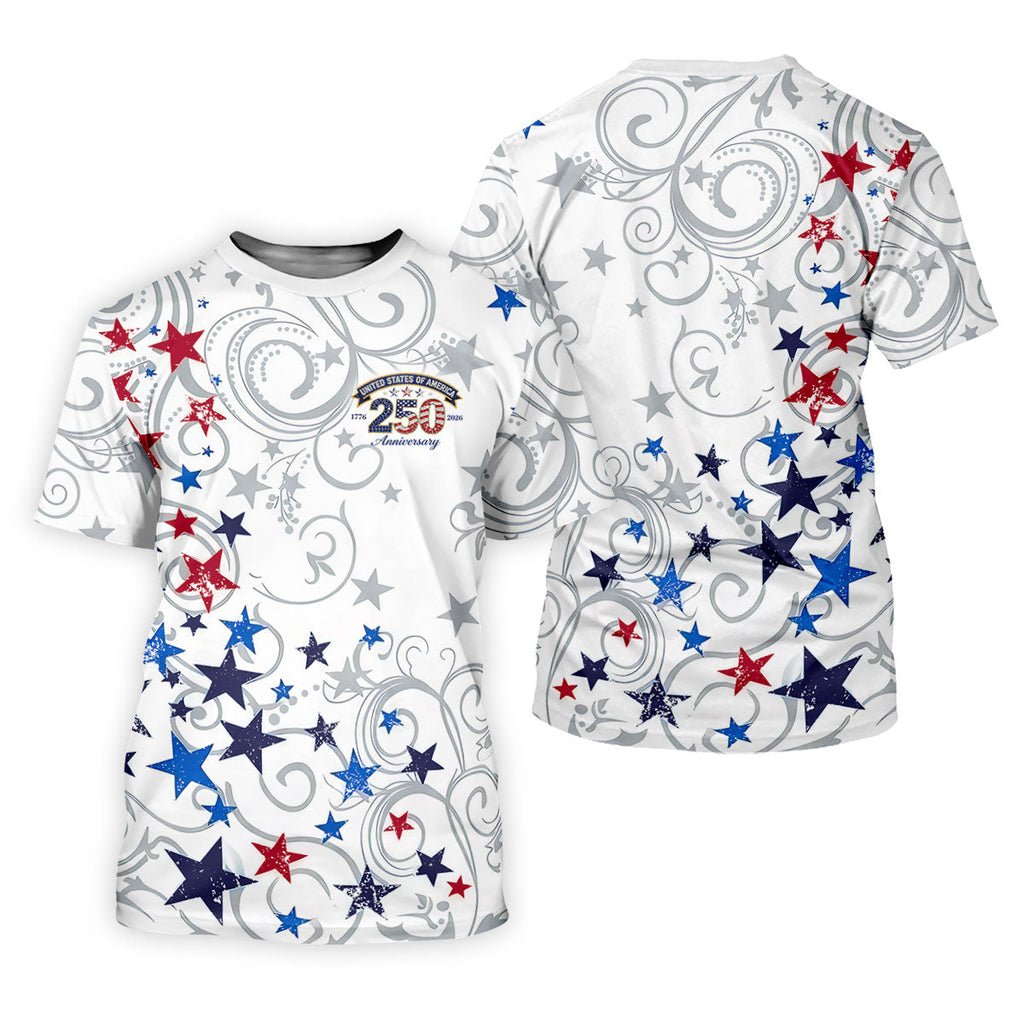 United States Of America 250 Anniversary Patriotic 4th Of July Golf Shirt, Red Blue Stars Golf Shirts For Men